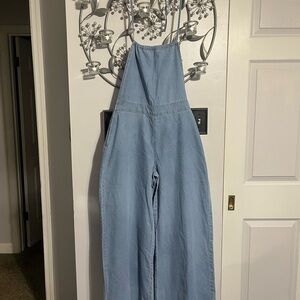 SHEIN Light Blue Denim-Style Wide-Leg Jumpsuit